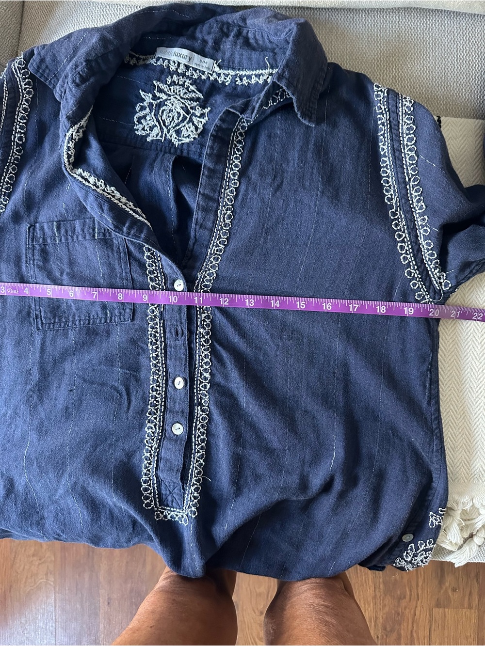Subtle Luxury Navy Shirt with White Embroidery - Picture 5 of 5